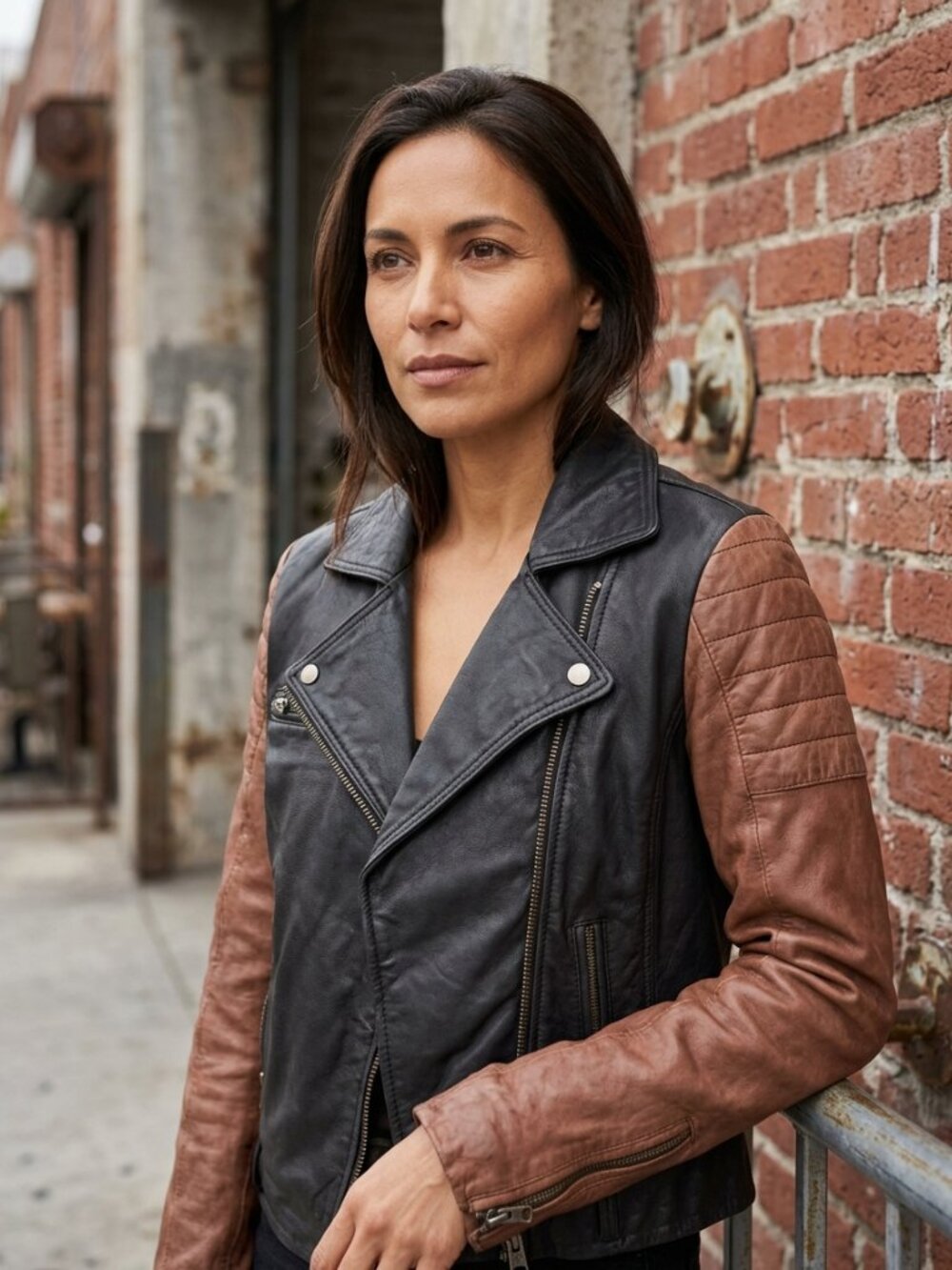 Lucky Brand Women's XS core Moto Jacket two-toned real lambskin Excellent Condit
